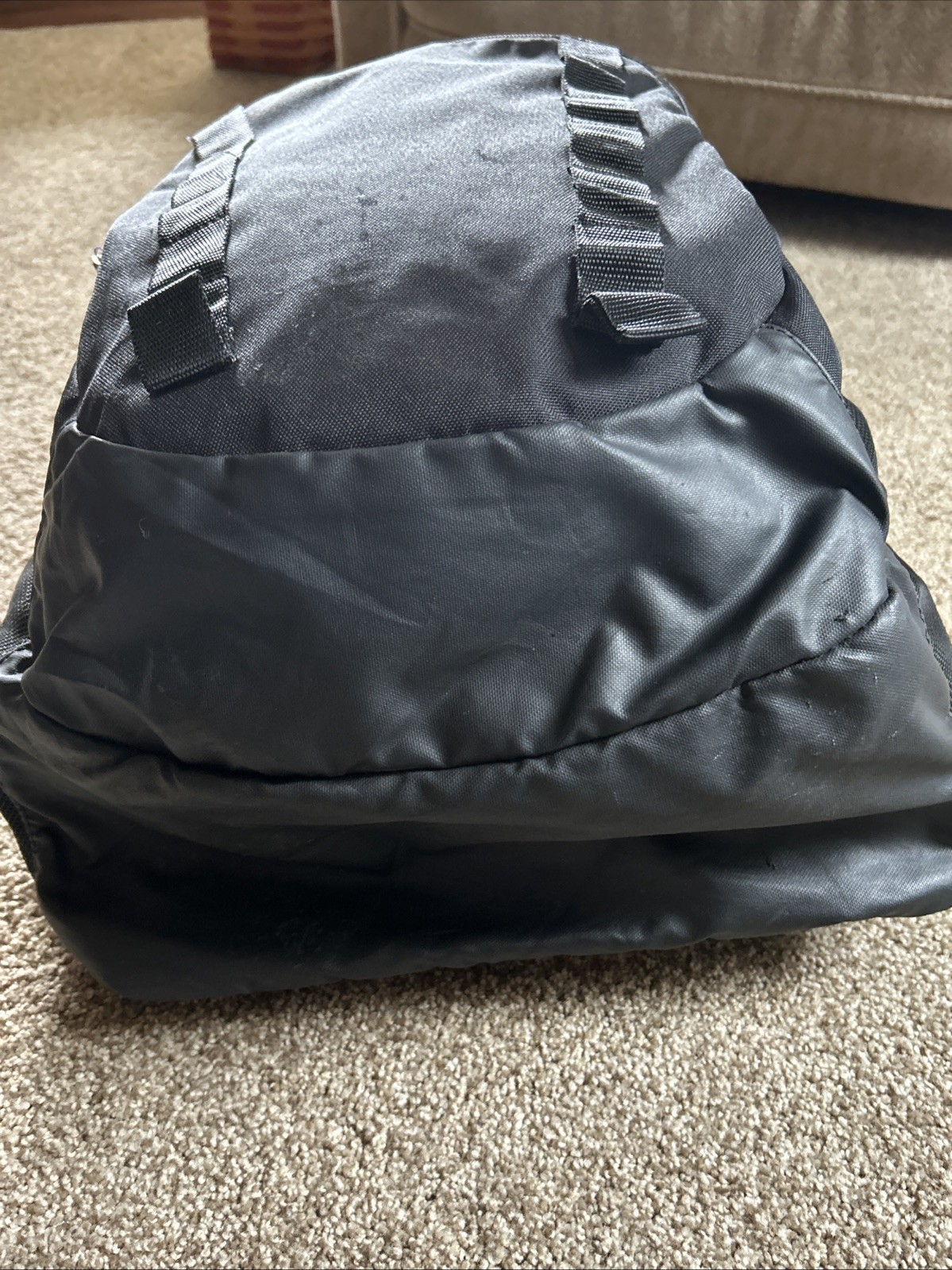VTG Nike Nylon Backpack Black 4 Outside Zip Pockets 18x13x5 Zip Both Ways EUC
