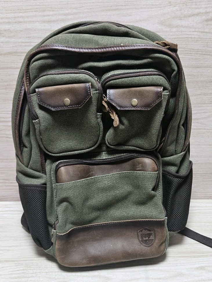 StS Ranchwear Green/Brown Military Canvas And Leather Backpack Mens