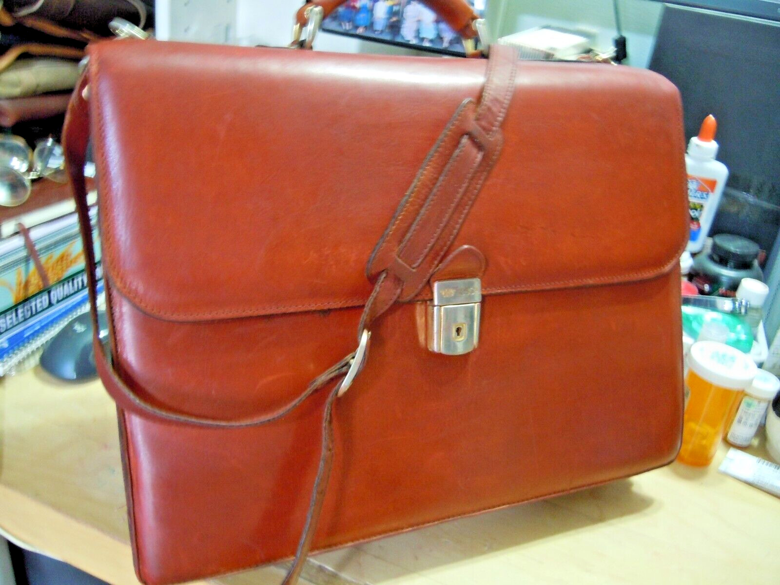 Auth BOSCA Italy Vintage old Leather Briefcase Doctor Attorney Bag Attache 5