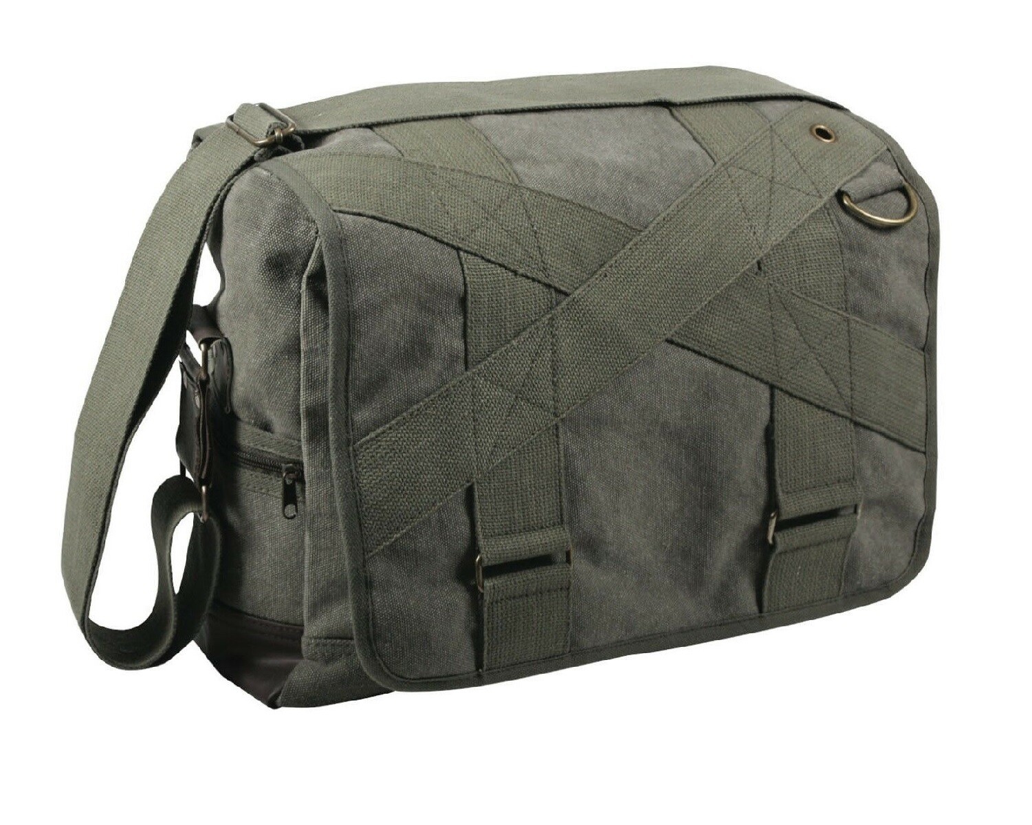 Vintage Outback Messenger Bags Olive Drab Canvas w/ Leather 14.5″ X 11″ X 5.5″