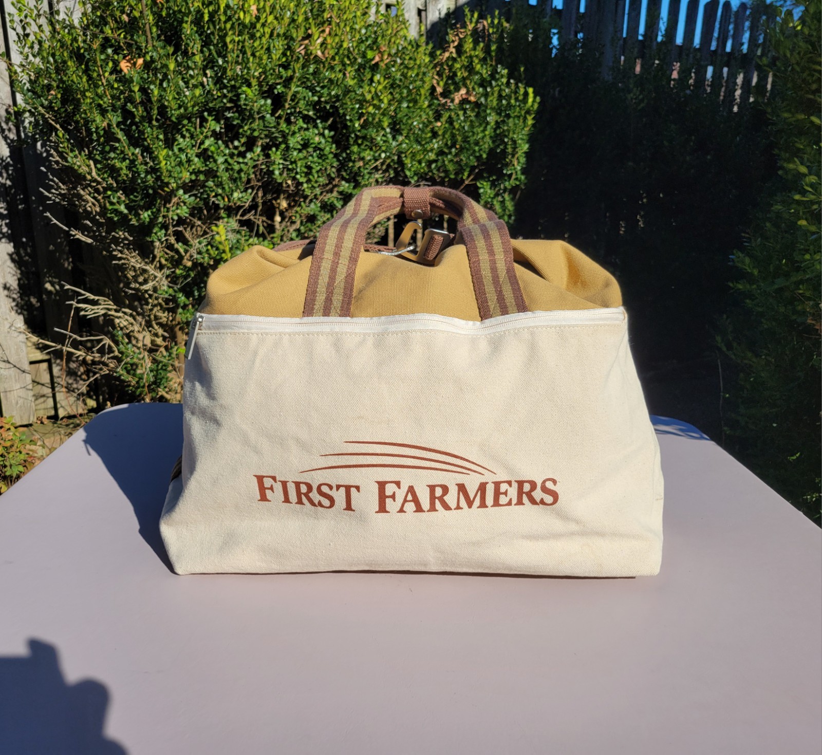 First Farmers Bank Canvas Tote Money Bag w/ Shoulder Strap – Zip & Hook Close