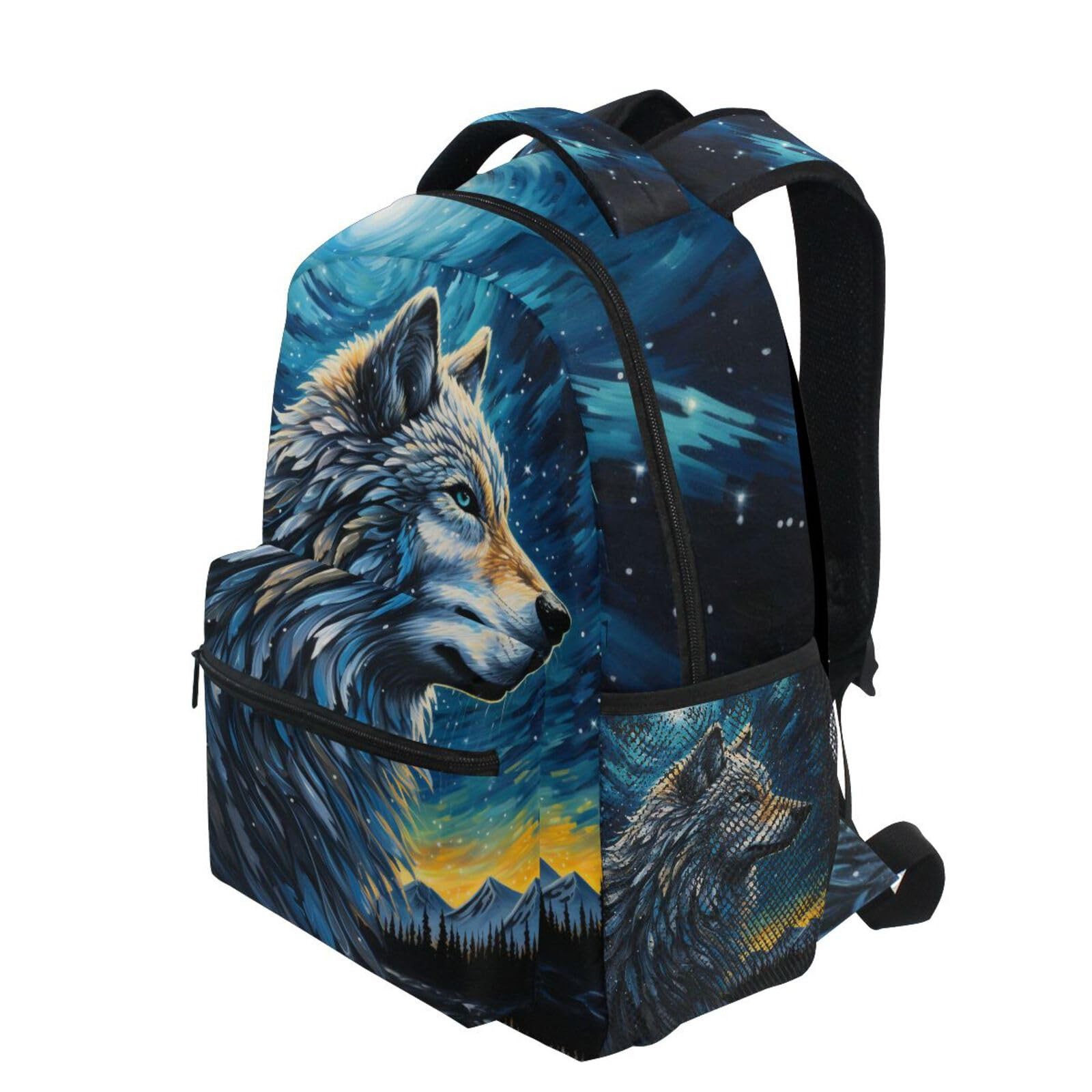 Wolf Blue Starry Sky Backpack Fits 3rd/4th/5th Grade Bookbag Travel Laptop