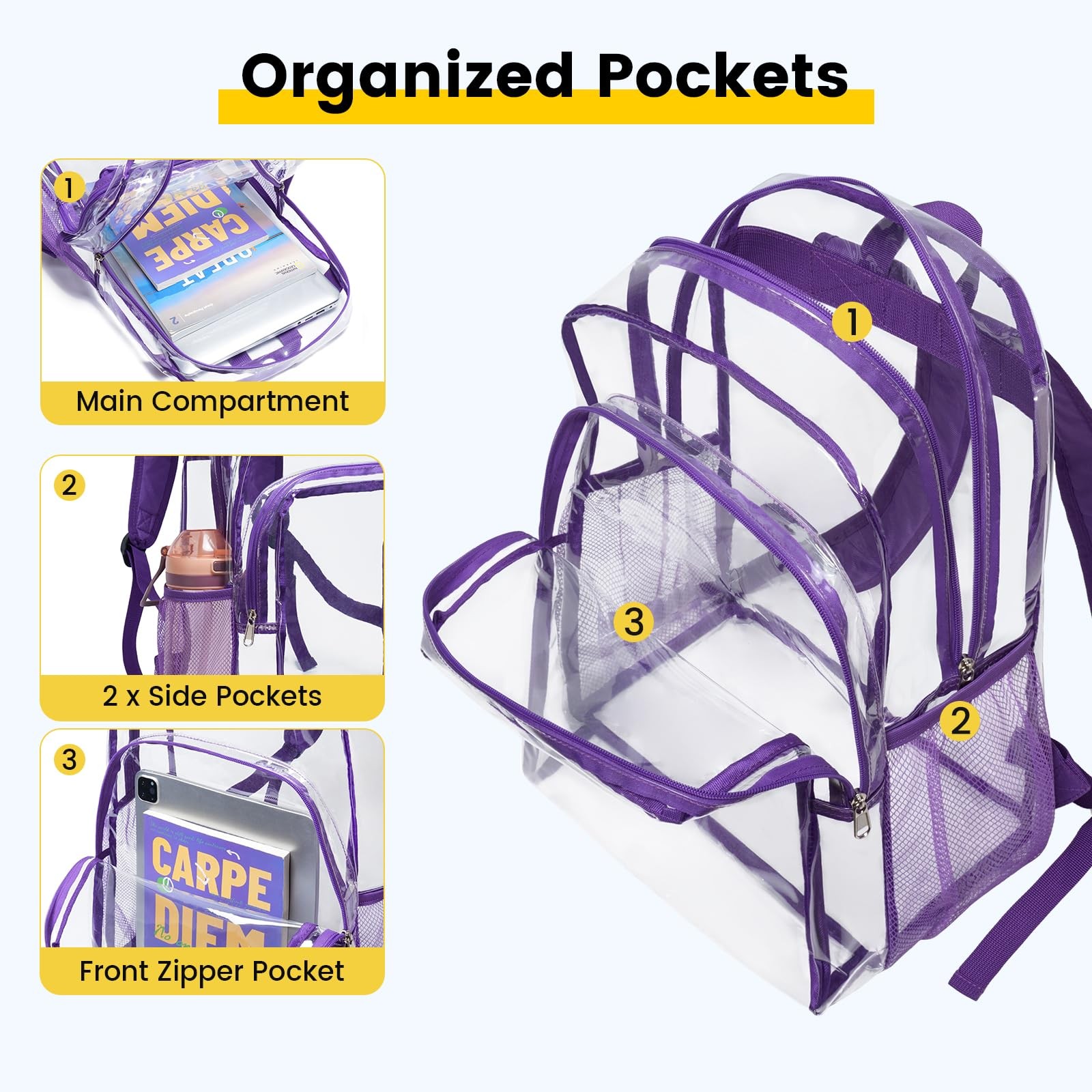 Clear Backpack 16″ X 12″ X 5.5″ Heavy Duty Transparent Bookbag – School, Work