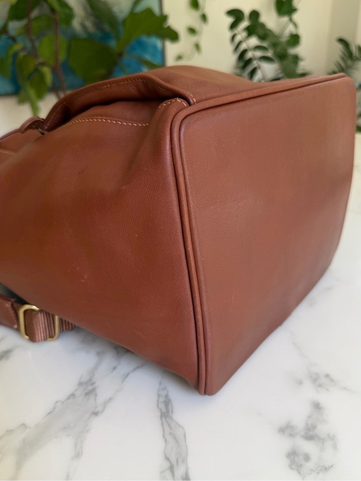 COACH Vintage Drawstring Buckle Backpack 0529 British Tan Leather USA 90’s 529