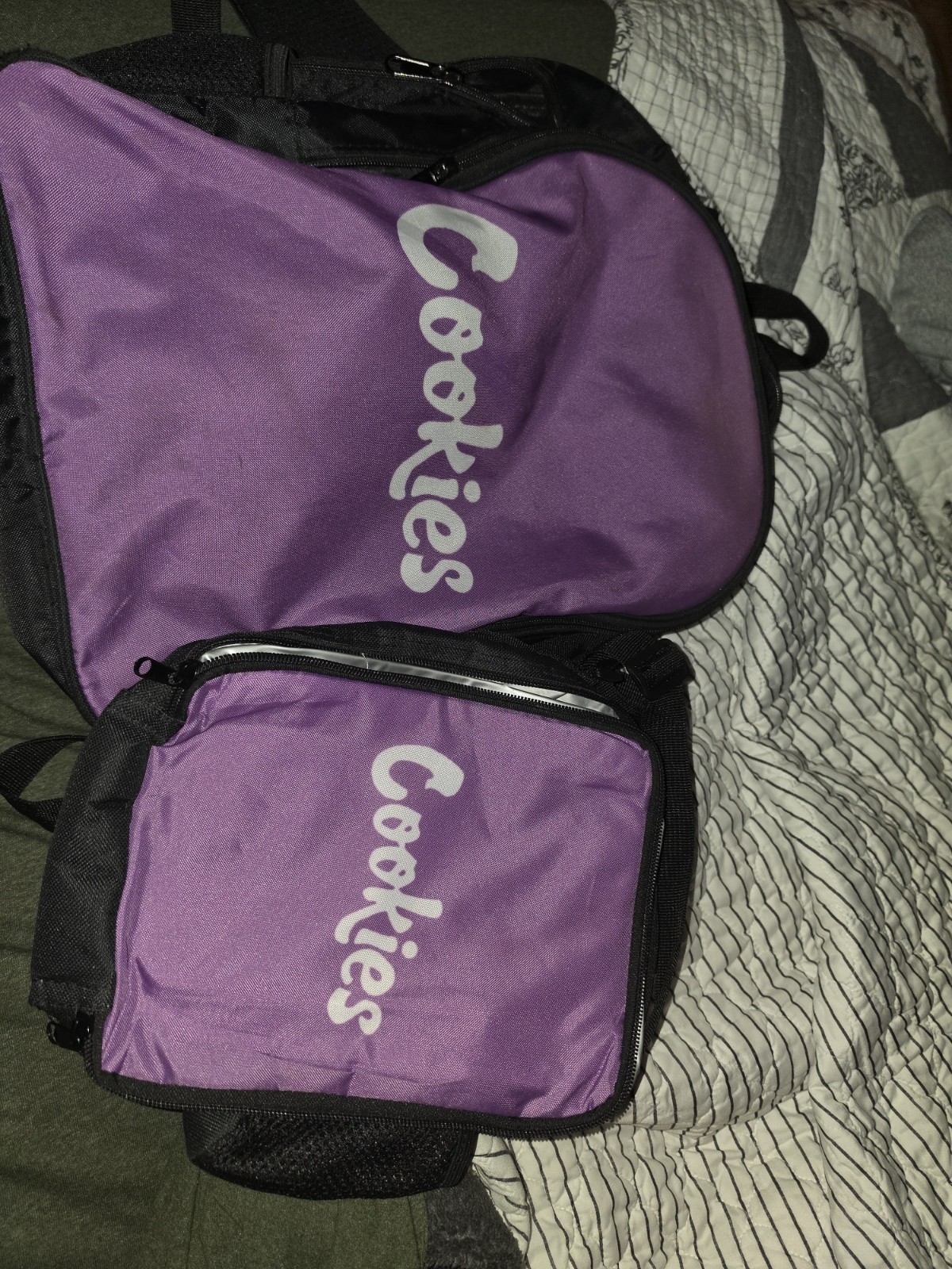 Cookies Purple/Black Medium Crossbody Bag Zip Closure with Pockets and Lunchbox