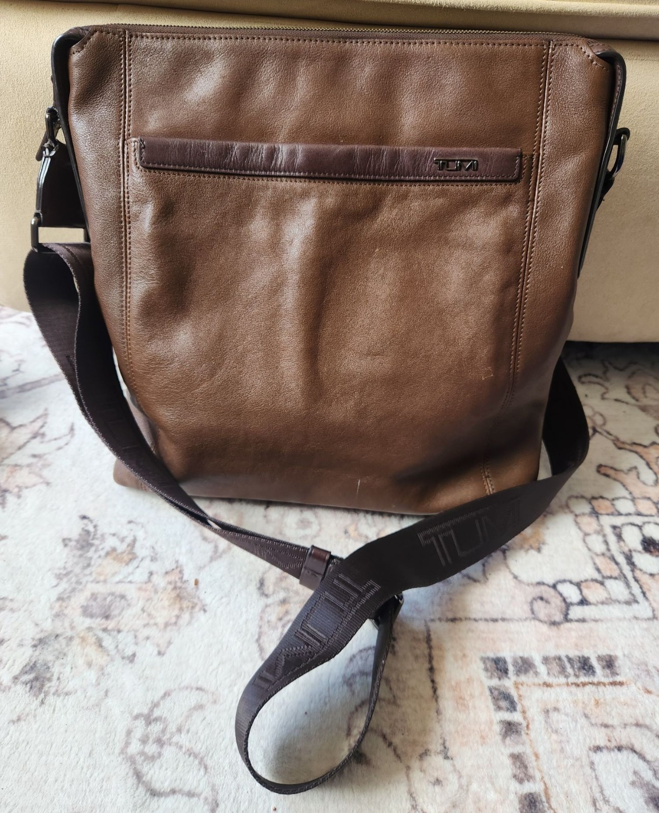 Tumi 12 Inch Brown Leather Crossbody Adjustable Bag