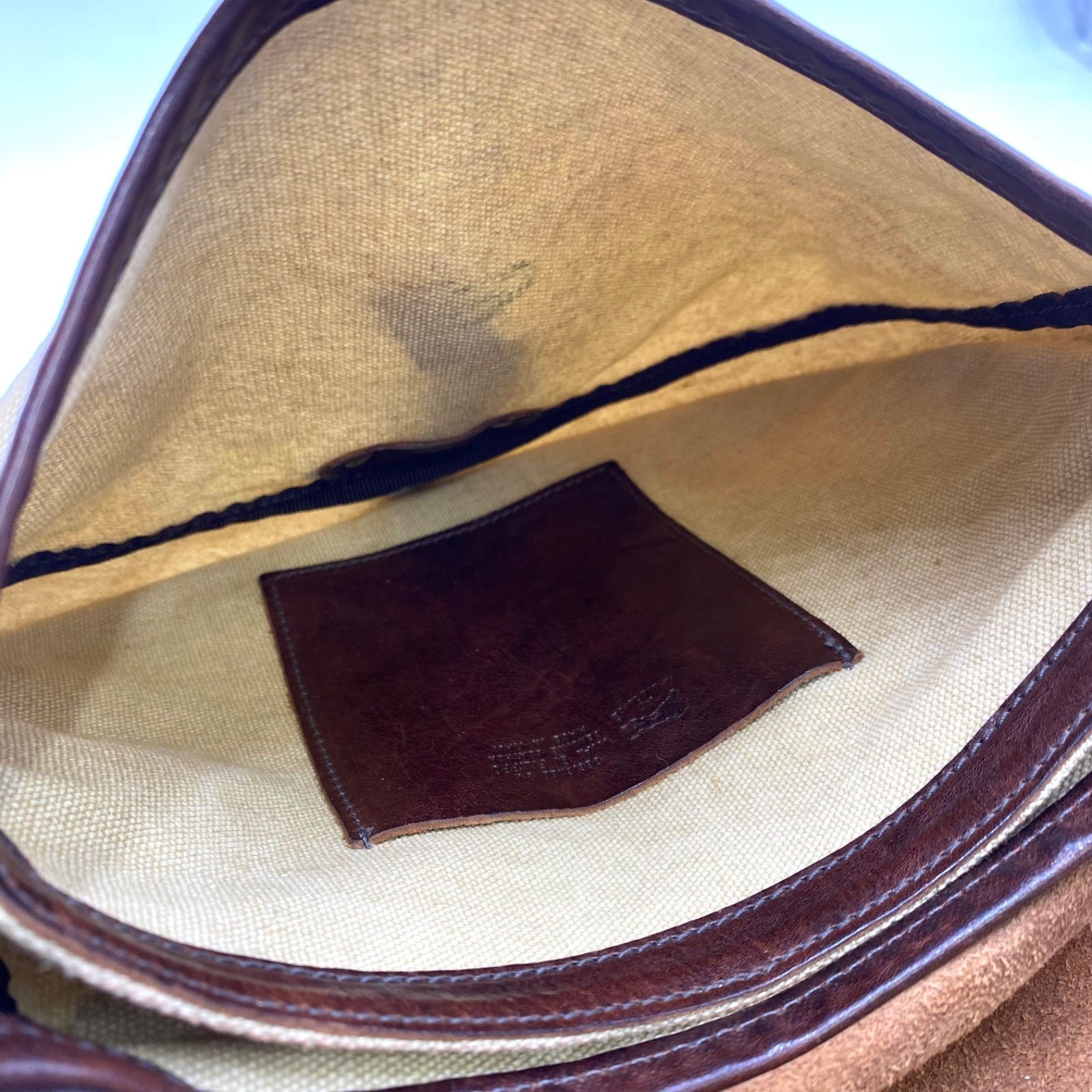 IL BISONTE Authentic Shoulder Bag Crossbody Leather Canvas Brown Beige 19×24cm