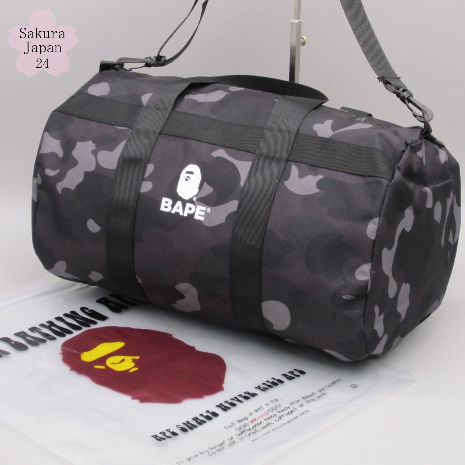 BAPE A Bathing Ape Duffle Bag Hand Bag Camo Black 2022 Spring Magazine Free Gift