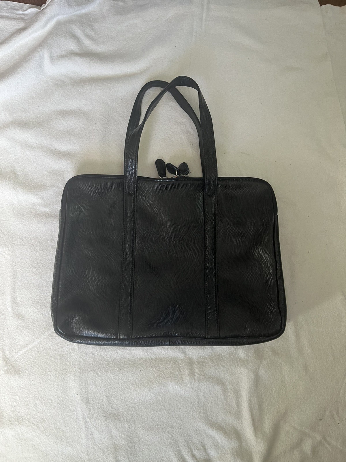black leather briefcase with 3 pockets