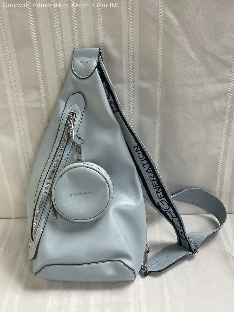 BCBGeneration Light Blue Leather Sling Backpack Bag with Detachable Coin Pouch