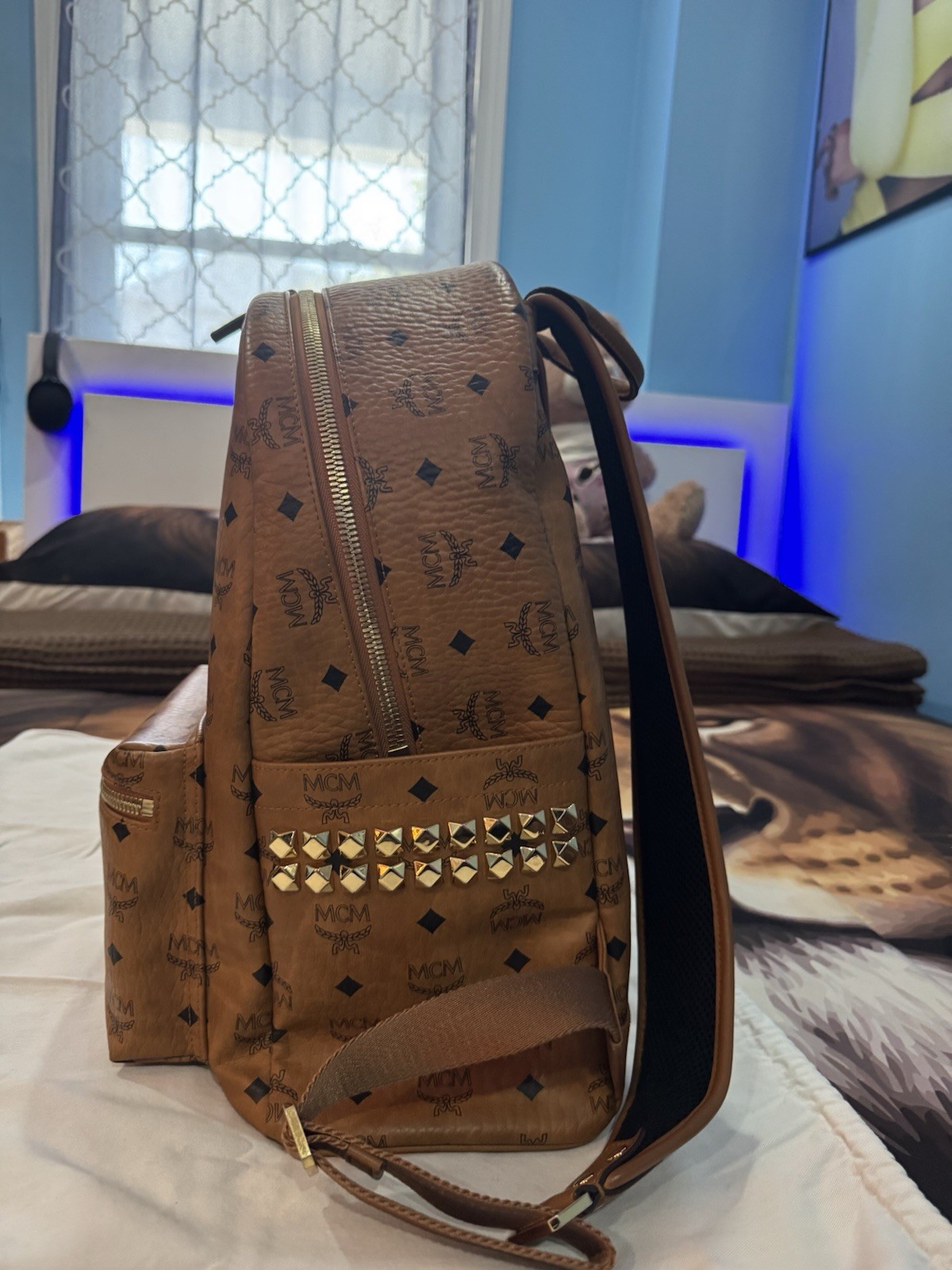 MCM Stark Visetos Backpack Cognac Brown Large Mens