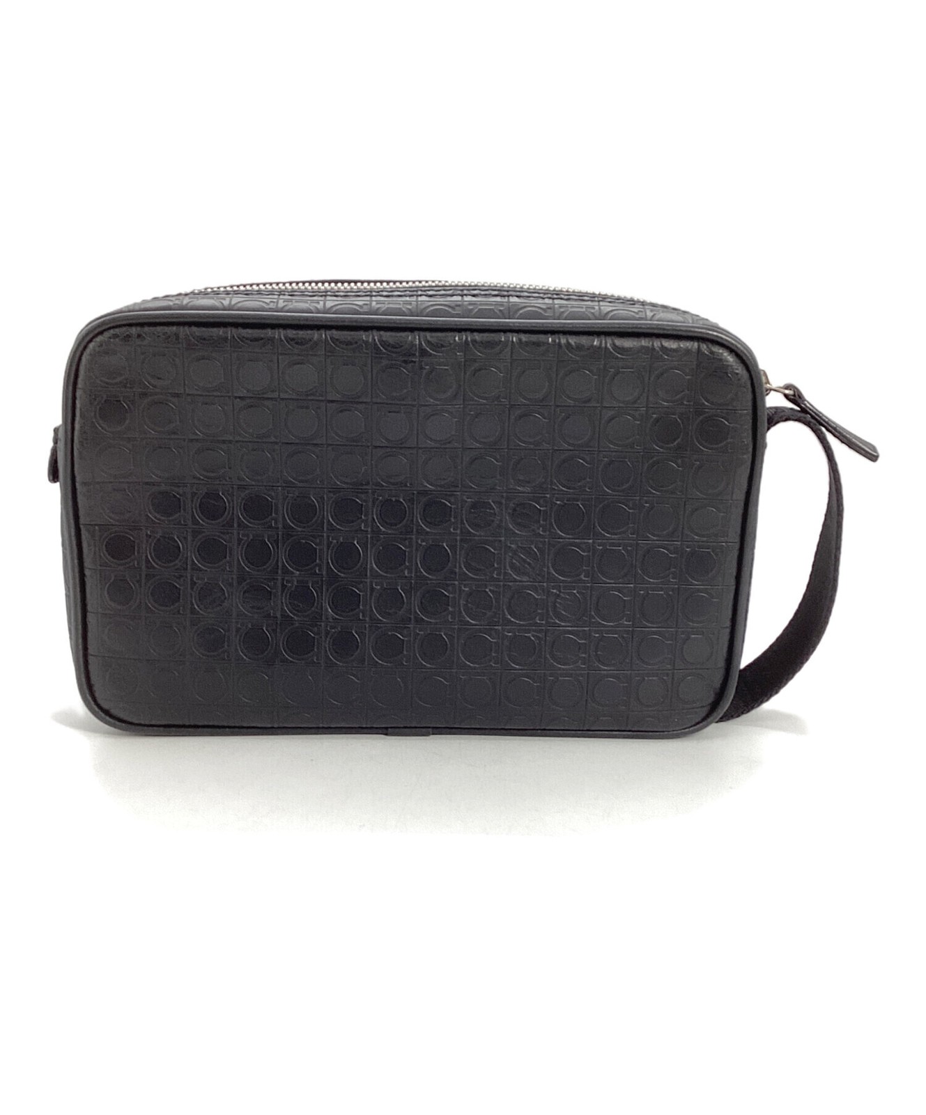 Salvatore Ferragamo Toiletry Bag Leather Black Mens Zip Pocket