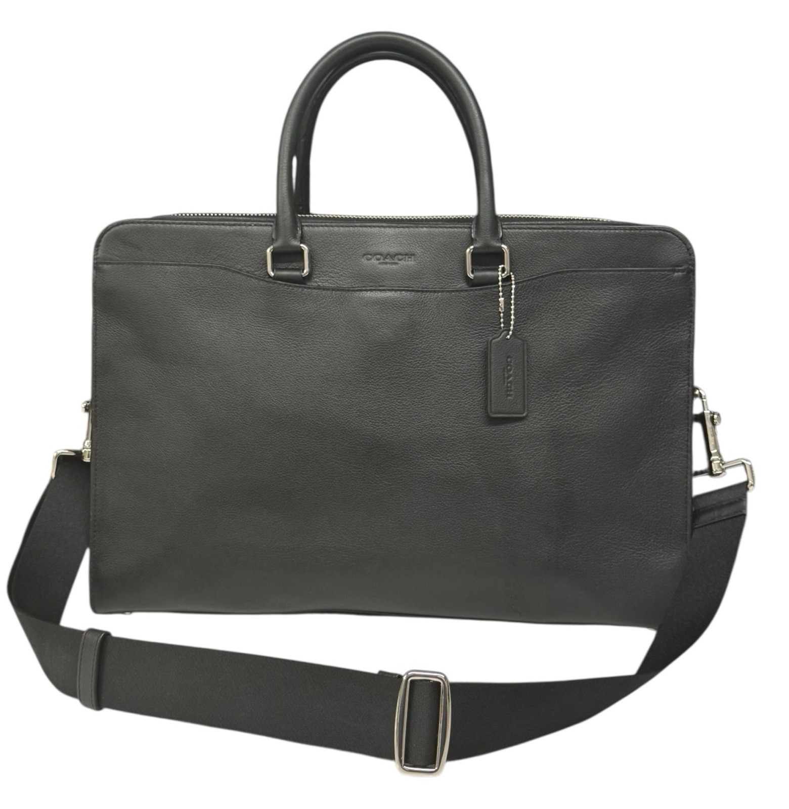 NWT COACH Beckett 2-Way Structured Black Leather Shoulder Business Briefcase New