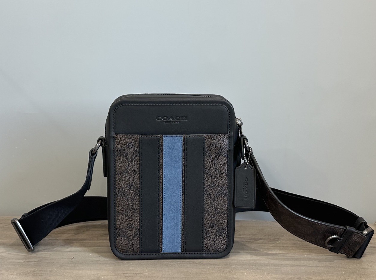NWT COACH Sullivan Crossbody Bag Signature Canvas Suede Stripe Walnut CDC55