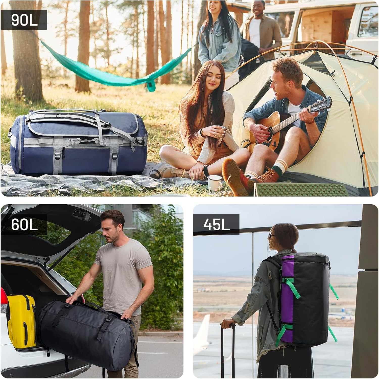 Large Duffle Bag Backpack for Travel Camping Gym Sports, 45L/60L/90L | Water Res