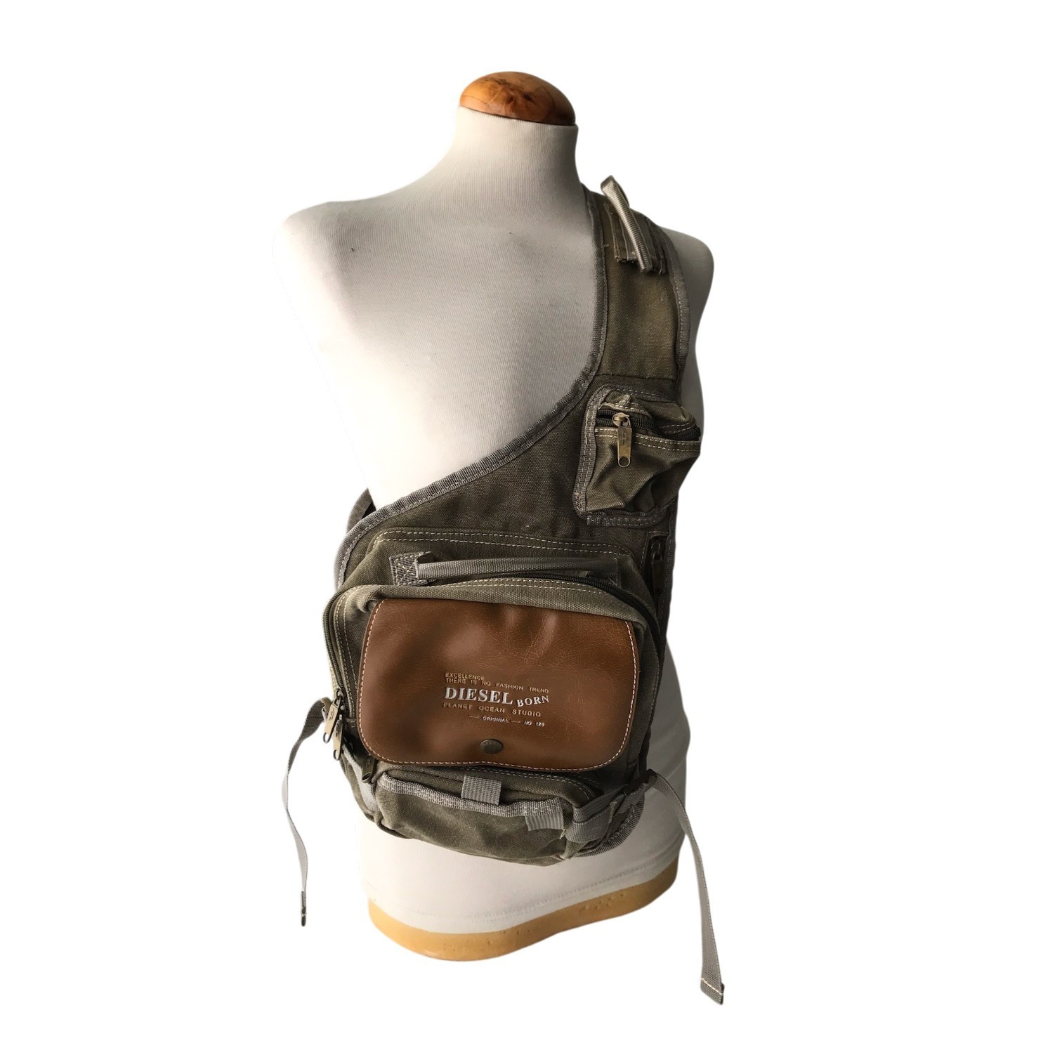 DIESEL Vintage Backpack Multipocket Cargo Sling Utility Cyber Techwear Army Y2K