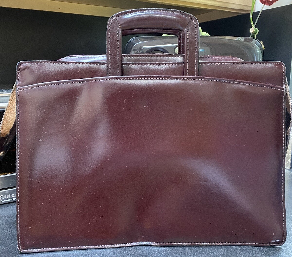 Quality Top Grain Burgundy Leather Business Briefcase 7 Compartment 16x12x3