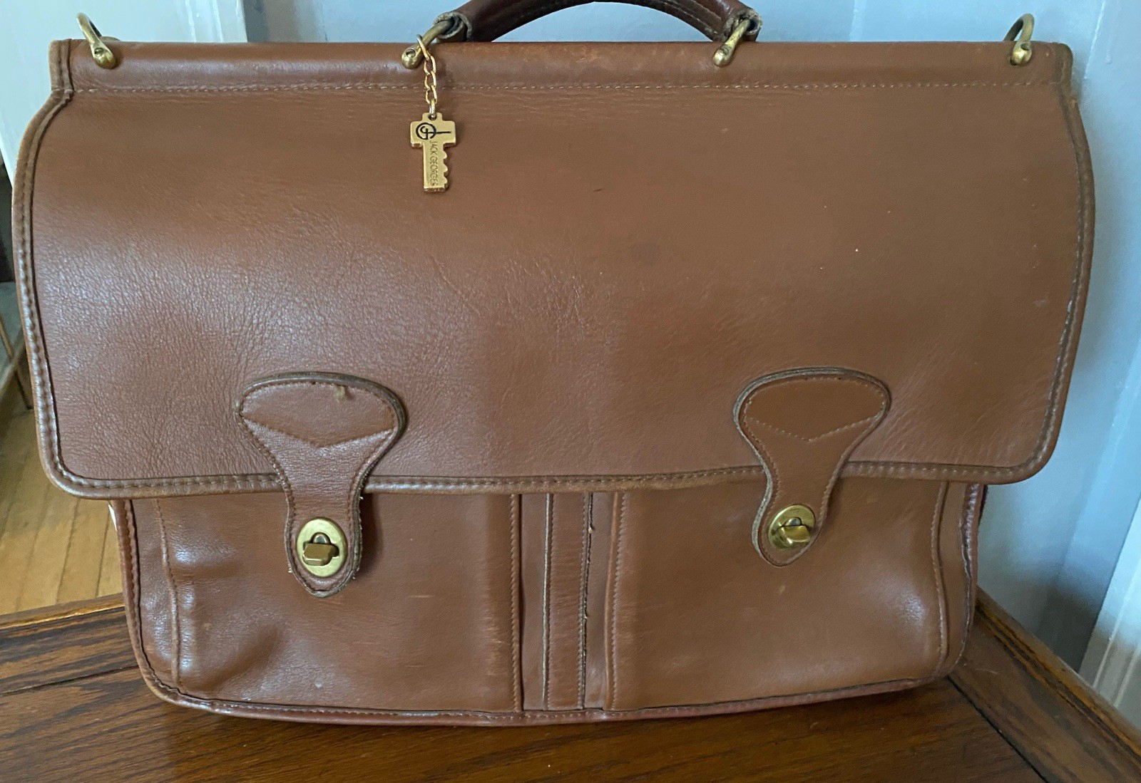 Jack Georges Leather Messenger Brief Bag Brown Handle Shoulder Laptop 16x11x5