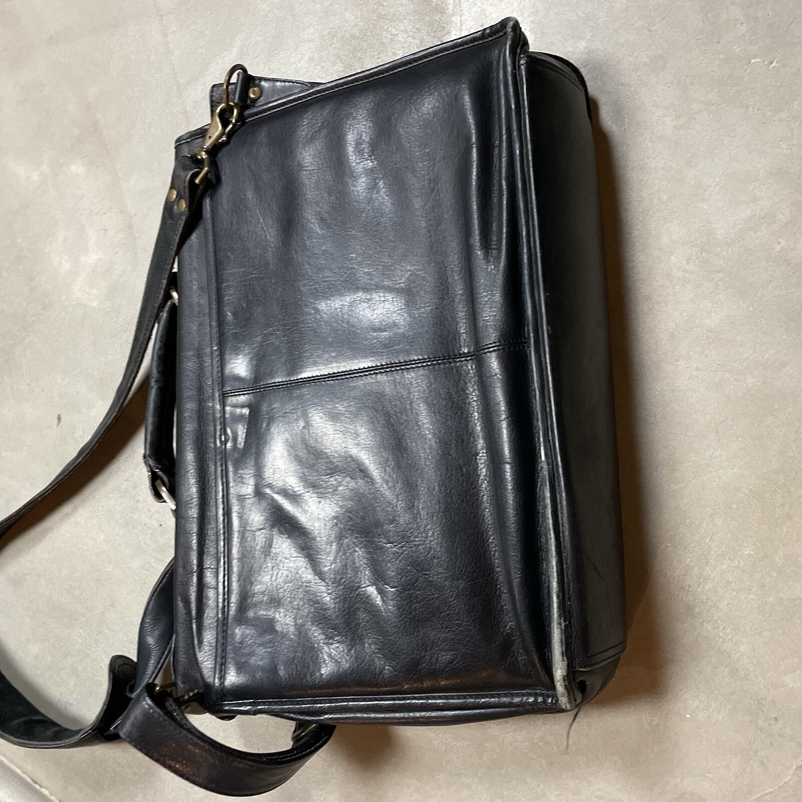 Claire Chase Leather Executive Computer Briefcase Saddle Black Messenger Bag
