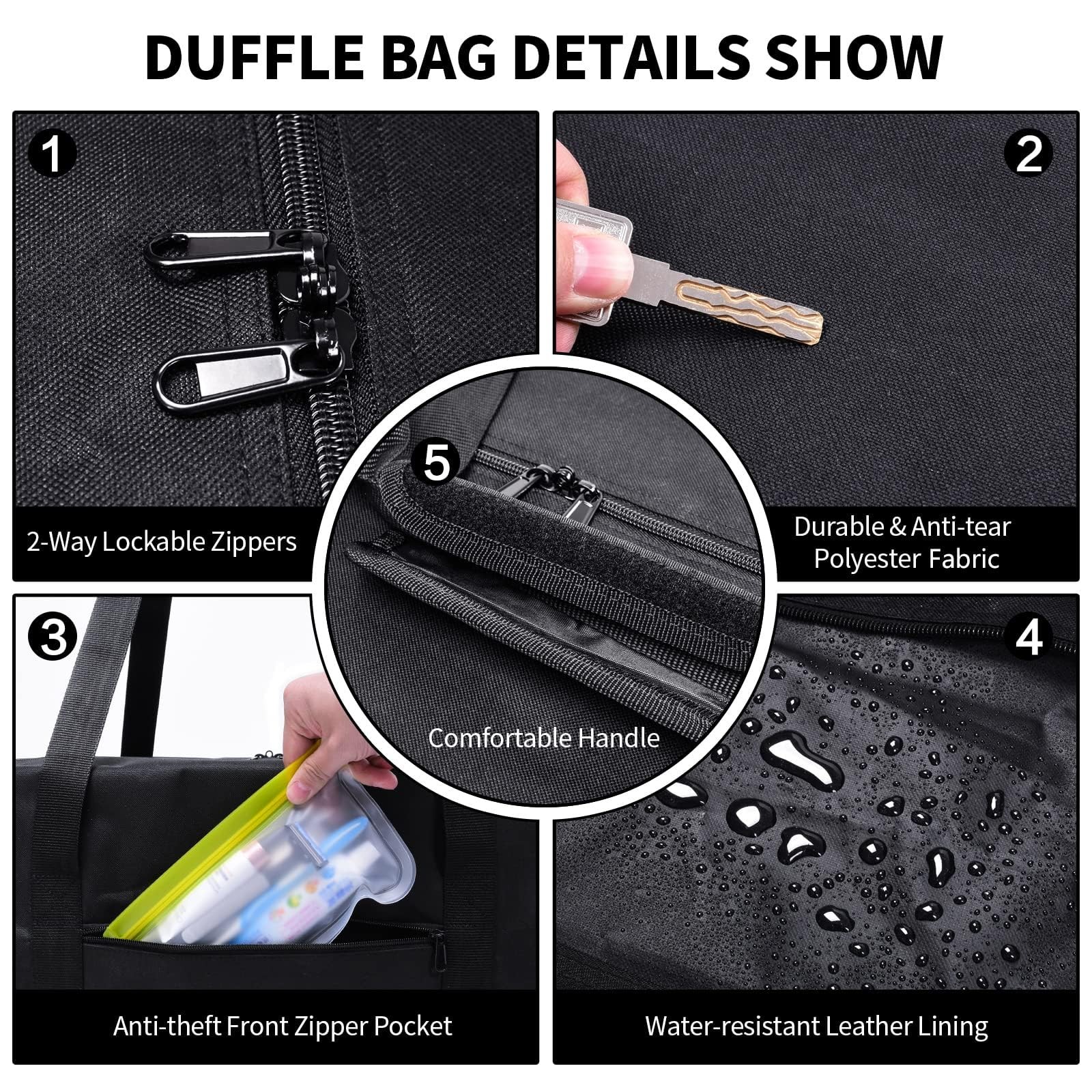 Black Extra Large Lockable Duffle Bag 46 Inch Sports Gear Tent Storage 2 PCS