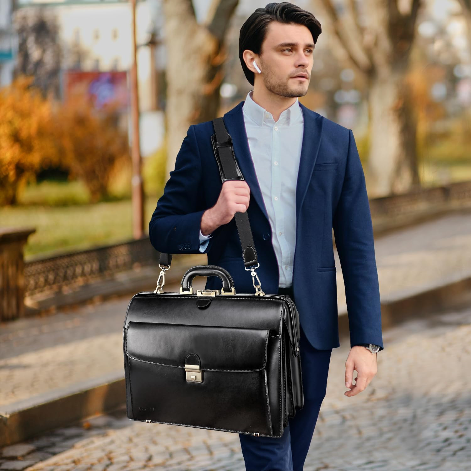 Elegant Large Leather Briefcase for Men – 15.6″ Lockable Attache Case
