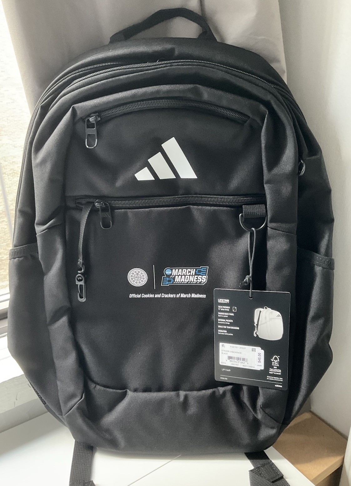 Oreo March Madness Promo Adidas Striker 3 Backpack In Black, Fits 16” Laptop