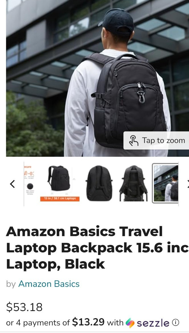 Black Back Pack made by Amazon essentials