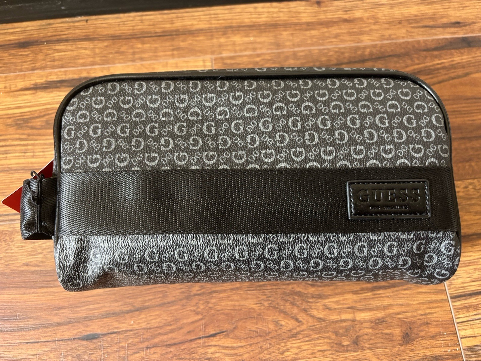 NEW MEN’S GUESS BLACK GRAY G LOGO TOILETRY TRAVEL CASE BAG With Handle Brand New