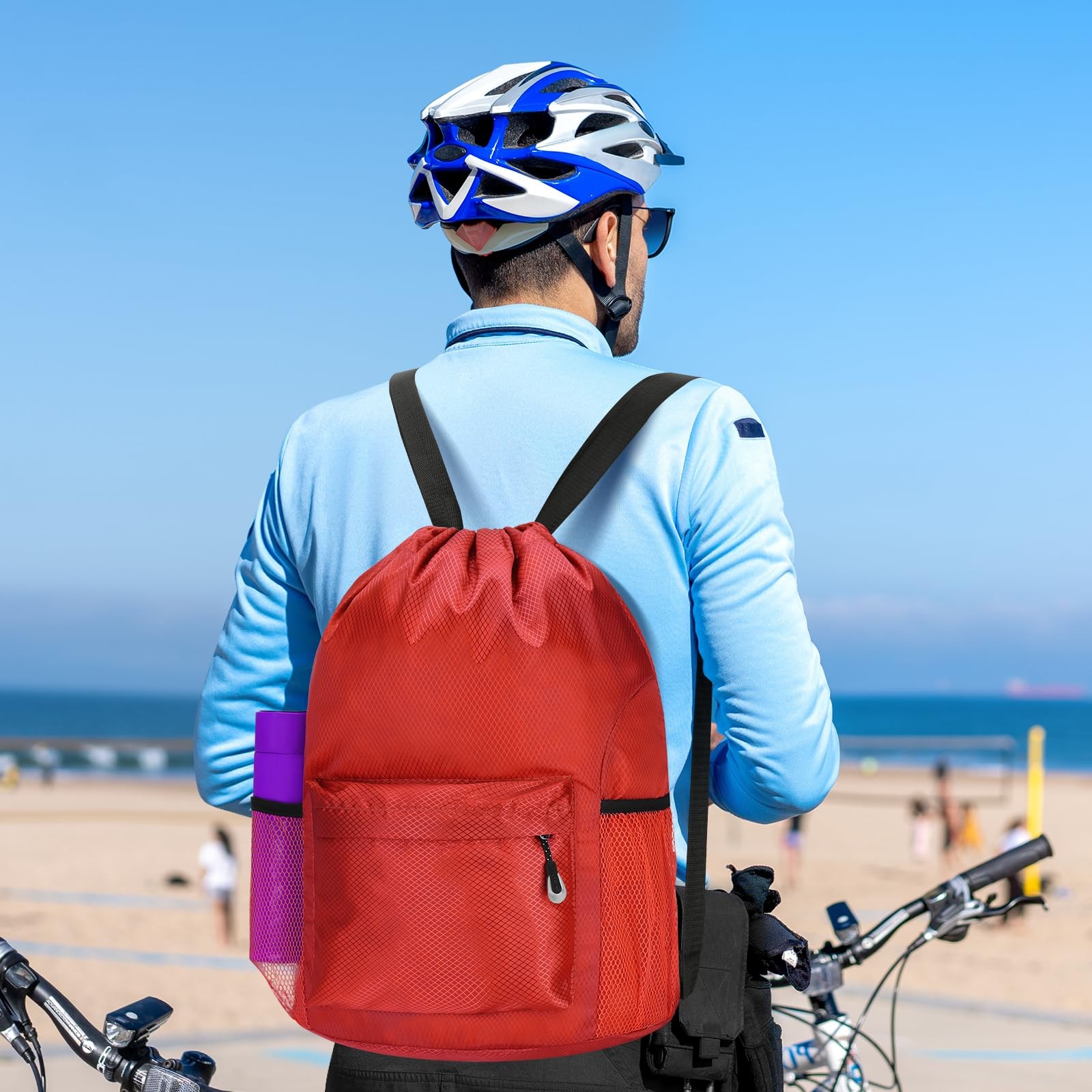 Waterproof Drawstring Bag, Lightweight String Backpack with Water Bottle Hold…