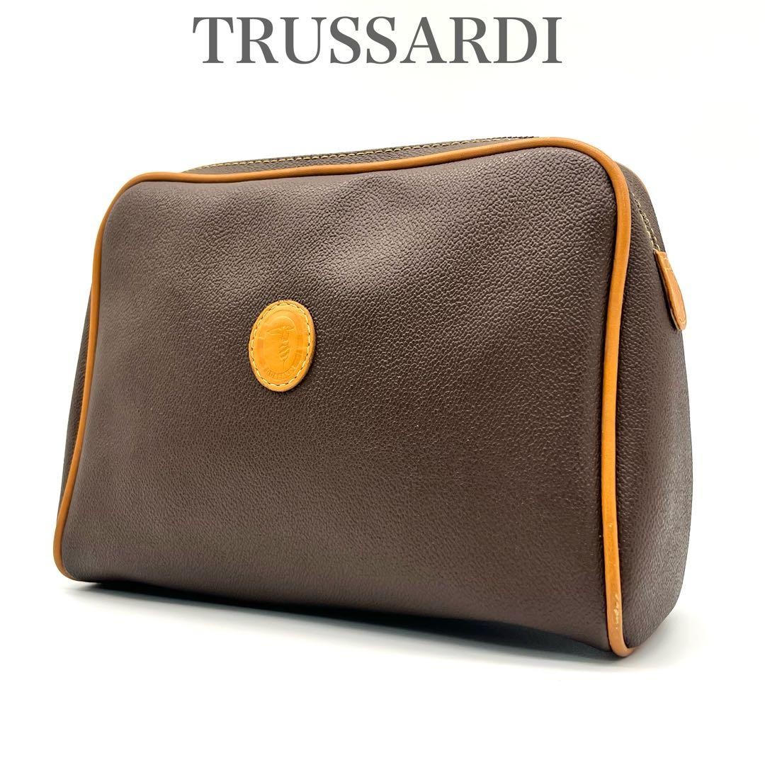 Trussardi Second Bag Clutch Purse Vintage Brown Leather 17x23cm Used