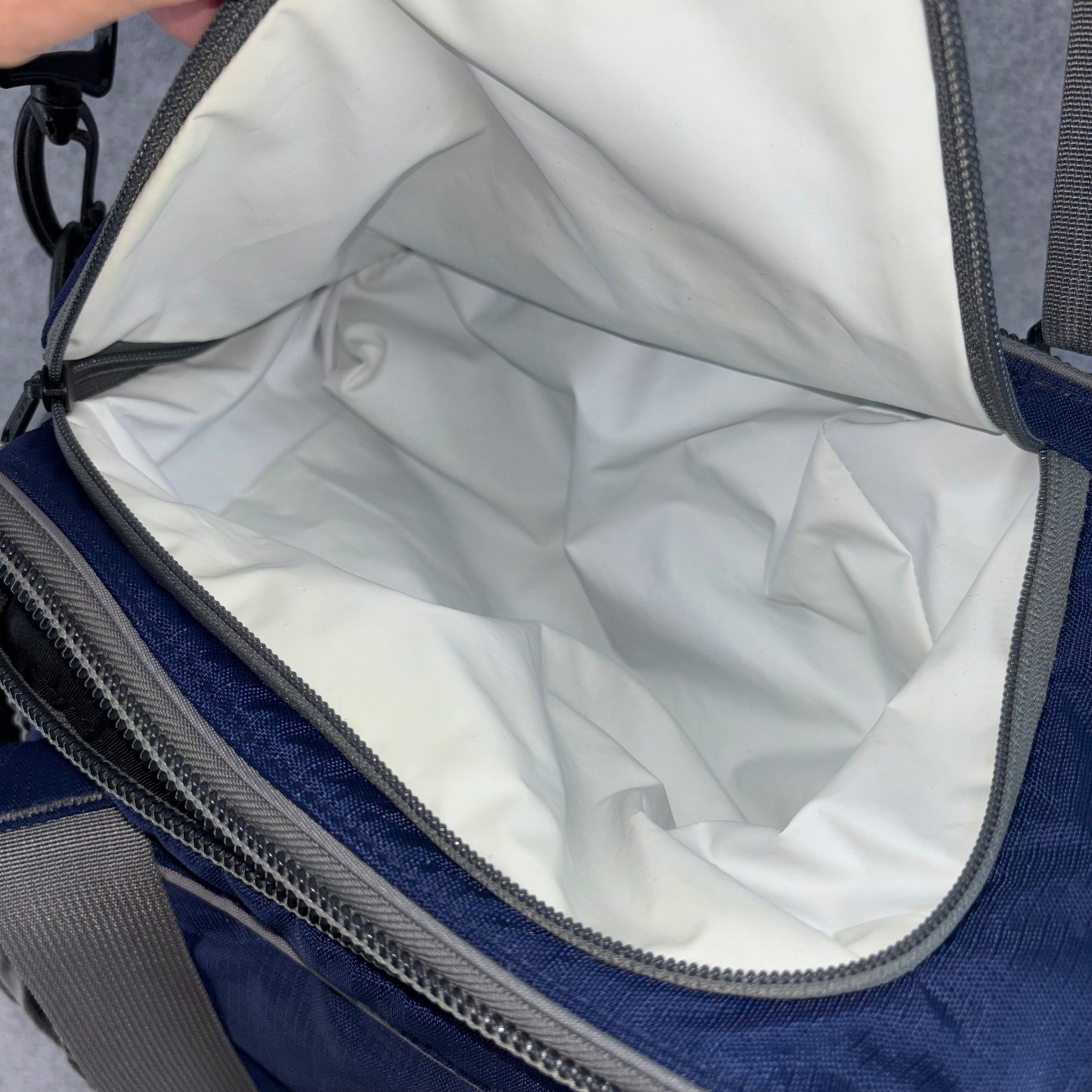 LL Bean Navy Blue Gray Ripstop Nylon Crossbody Shoulder Bag Utility Travel Tote