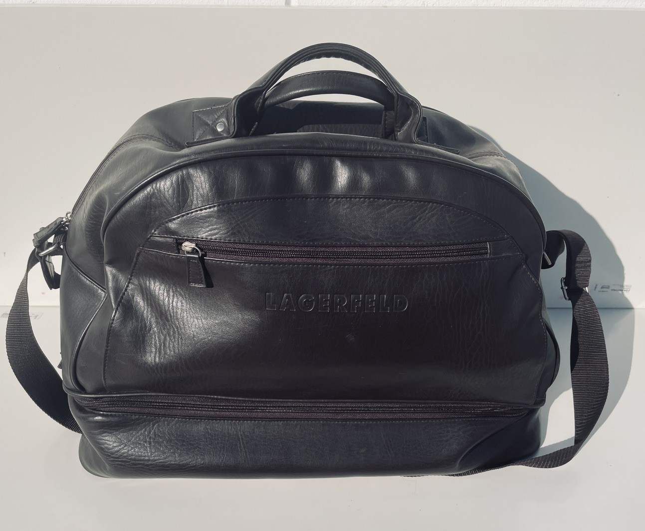 Lagerfeld Dark Brown Faux Leather Weekender Bag 19″x9″x15″ With Zip Under Pocket
