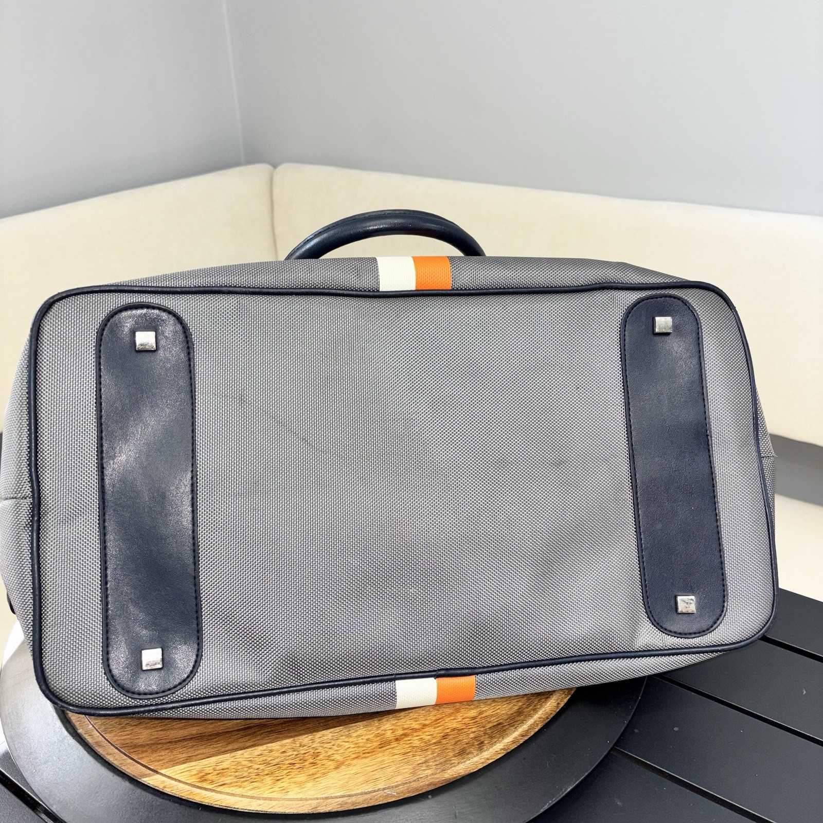 Grey Canvas Weekender Duffle Bag Retro Racing Stripe Travel Overnight Carry On
