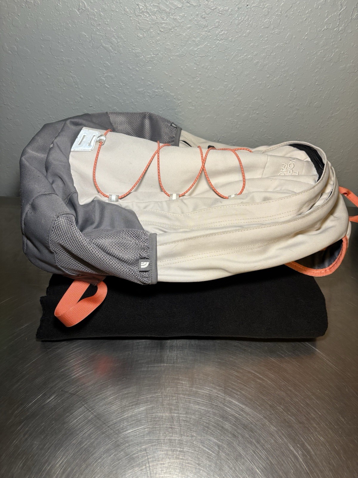 The North Face Jester II backpack Off White & Gray With Pink Trim colorway