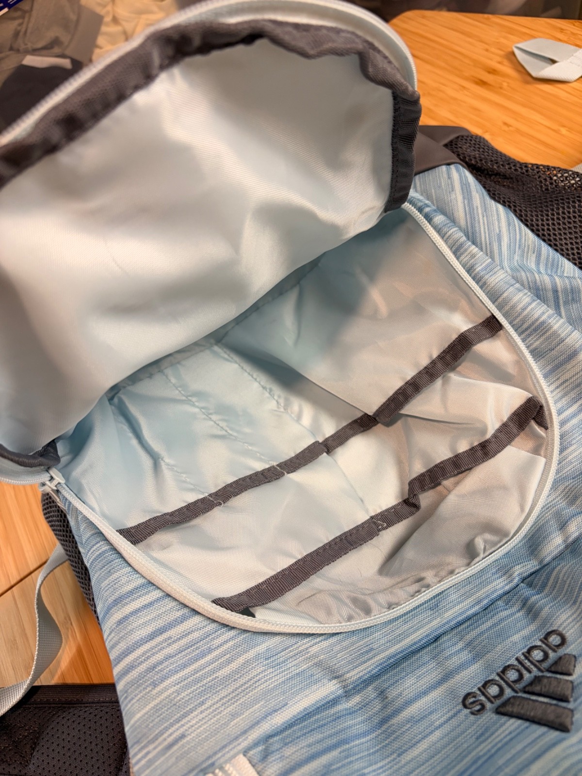 Adidas Prime Backpack — Heathered Light Blue/Charcoal Gray | Large Multi-Pouch