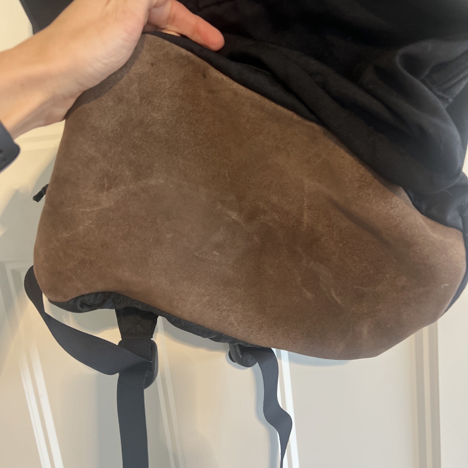 Vintage Nike Leather Bottom Backpack Black Center Swoosh Good Condition 90s Y2K