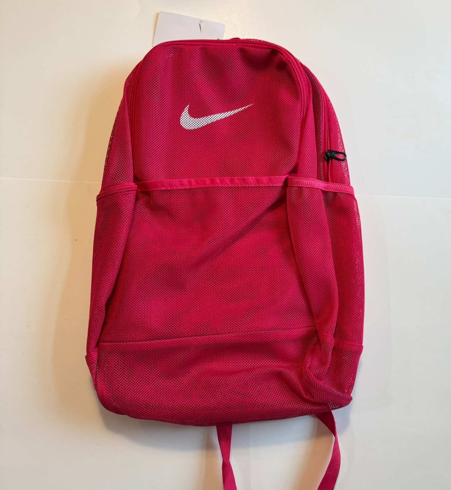 NEW NIKE Brasilia MESH Backpack PINK/WHITE, great for beach days, hiking, school
