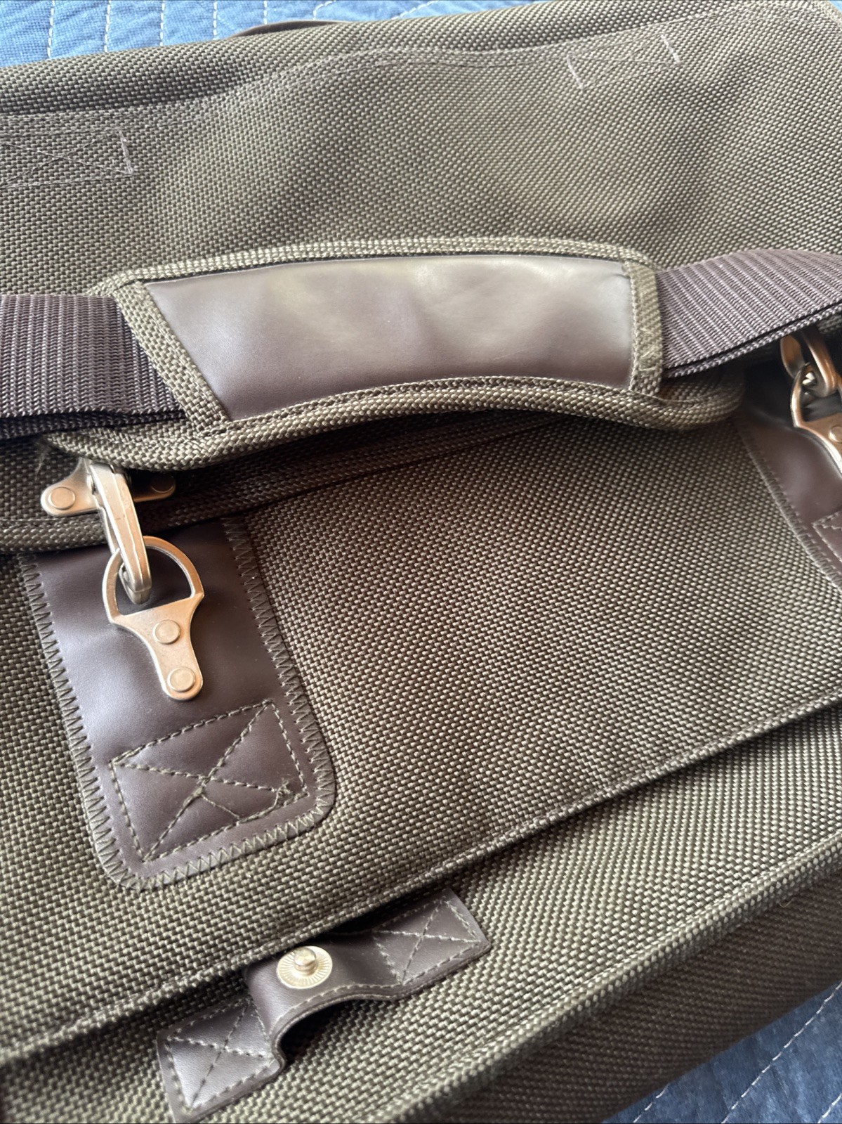 Khaki Green Thick Canvas Computer, Work Bag Strong Heavy Latch’s Lots Pockets