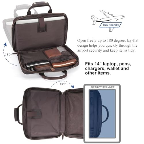 Leather Slim Briefcase for Men 15.6″ Laptop Small-Fits 14″ Laptop Deep Brown