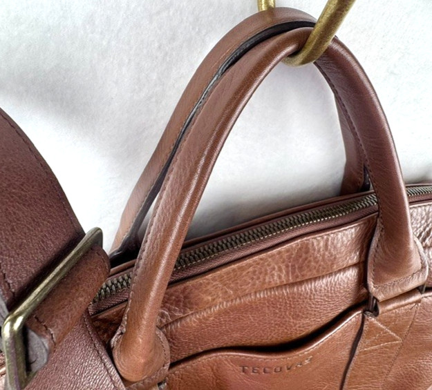 Tecovas Bourbon Brown Leather Briefcase Laptop Travel Bag w/ Shoulder Strap