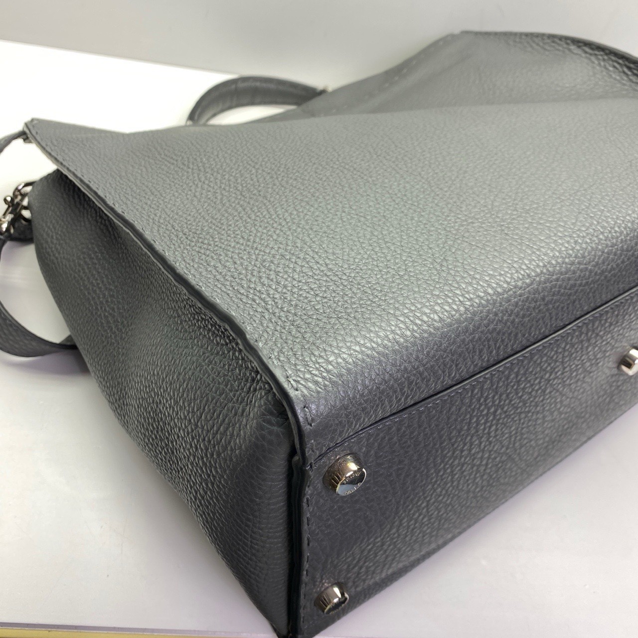 Fendi Pre-Owned Authentic Peekaboo Briefcase Crossbody Grey Blue 42x35x18cm