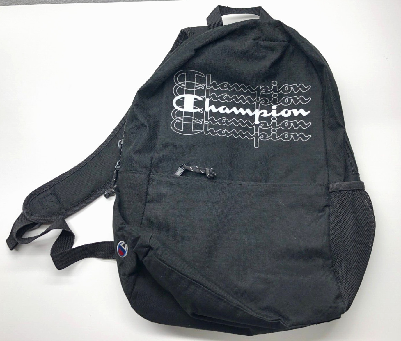 Champion Backpack Black Logo Mens Lightweight Adjustable Padded Straps Compartme