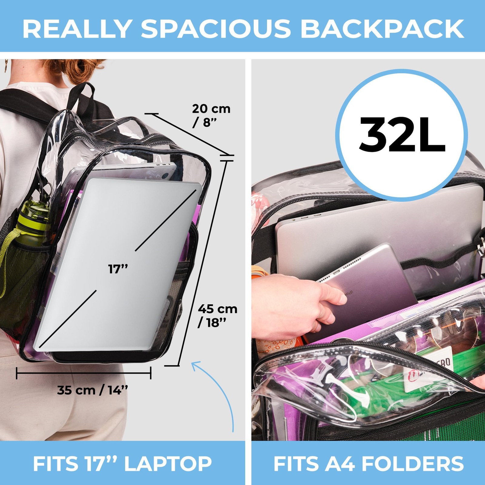 Clear Backpack Heavy Duty has TSA Lock, 2-WAY Zipper. PVC Transparent Backpac…