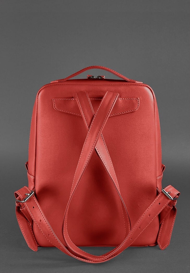 Red Luxurious Leather Office Backpack Engraving Study Workbag Fashion