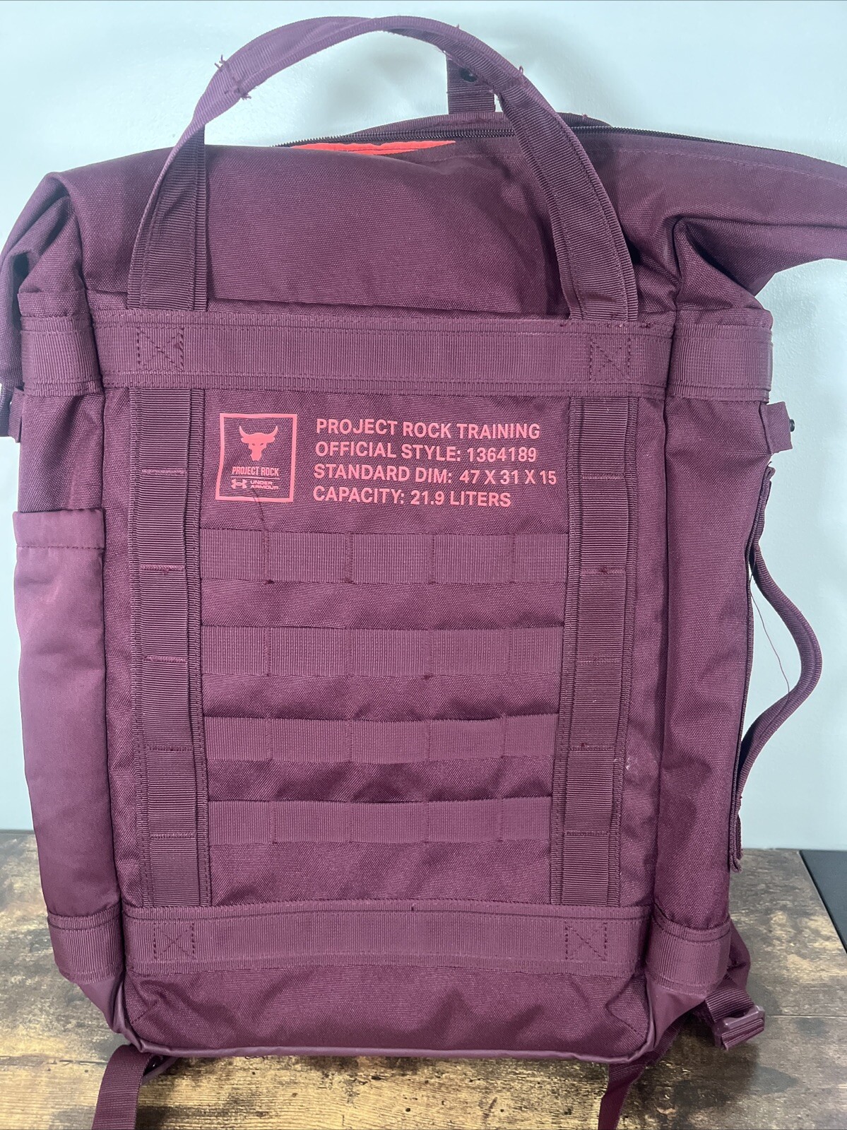 Under Armor X Project Rock Box Duffle Back Pack Dark Maroon