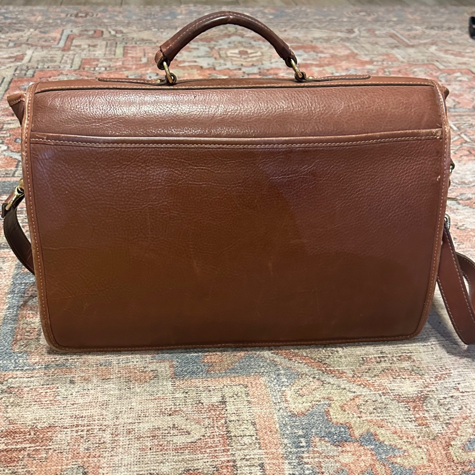 Vintage King Ranch Multi Compartment Leather Brief Case Messenger Bag Structured