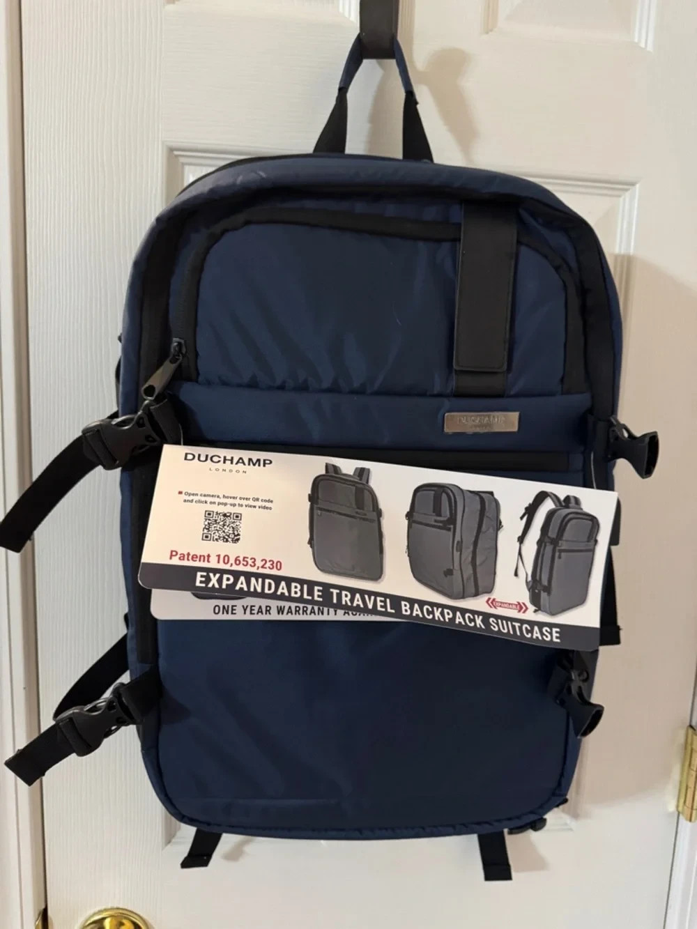 NWT NAVY BLUE Duchamp Expandable Carry-On Travel Backpack Suitcase USB