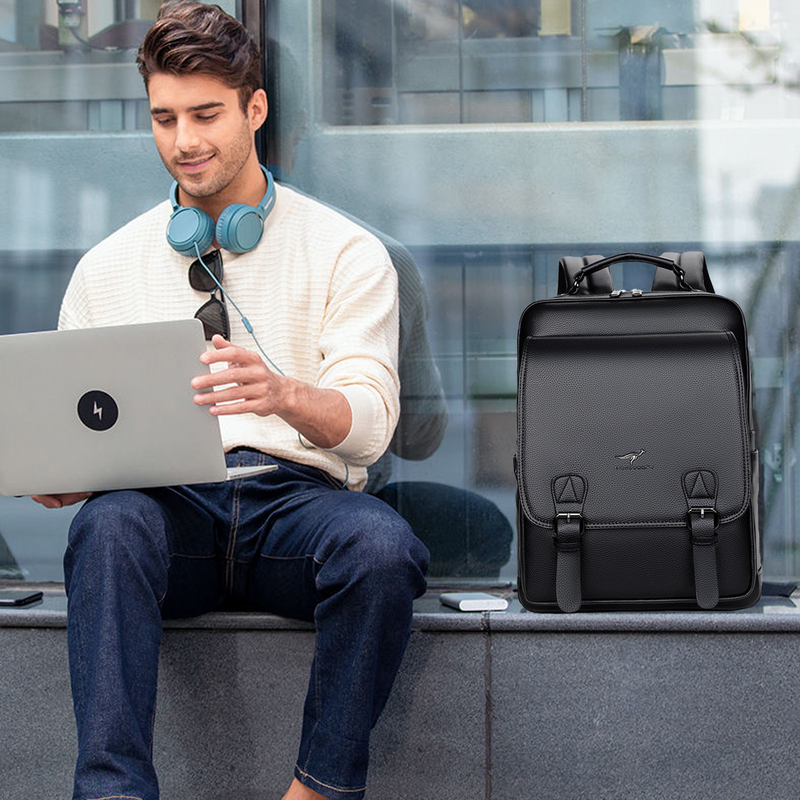 Business Mens Genuine Leather School Backpack Laptop Travel Waterproof Bag 6010
