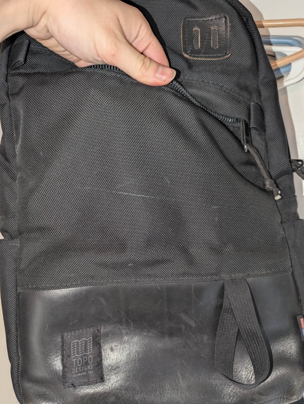 Topo Designs Daypack Ballistic Black Leather 20L Cordura Made In USA