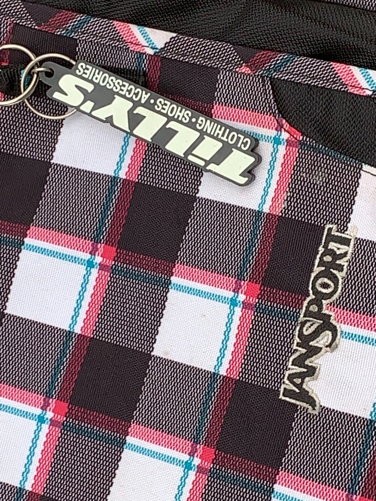 vtg JanSport🌀Crossbody Messenger Backpack 90’s plaid pink teal black white RARE